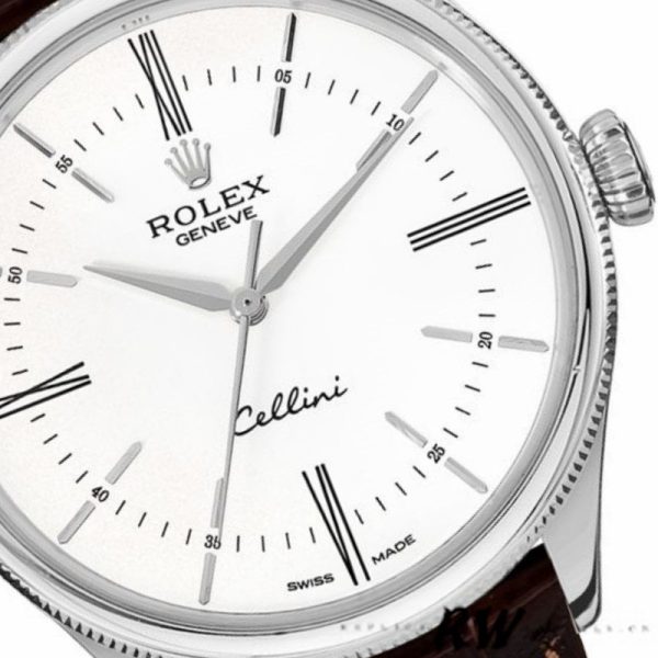 Rolex Cellini Time 50509 Brown Leather Strap White Dial 39mm Mens Replica Watch - Image 2