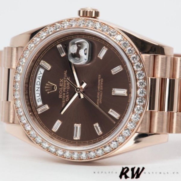 Rolex Day-Date 228345RBR Chocolate Brown Diamond Dial Diamond Bezel 40mm Mens Replica Watch - Image 4