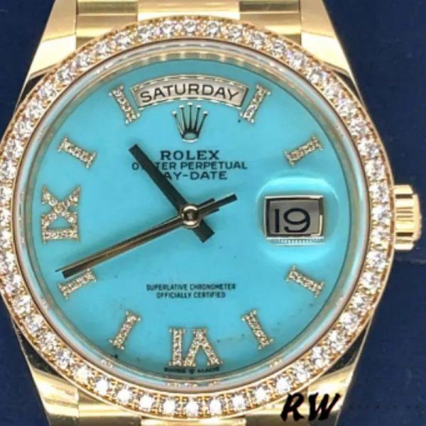 Rolex Day-Date 128348RBR Turquoise Diamond Dial Yellow Gold 36MM Unisex Replica Watch - Image 2