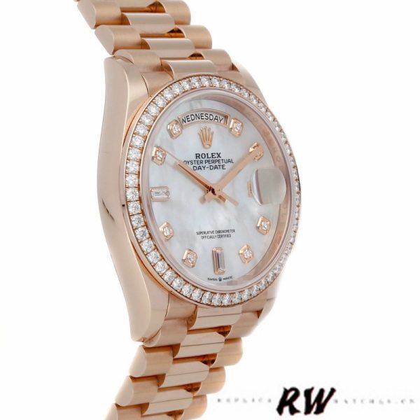 Rolex Day-Date 128345RBR Mother of Pearl White Dial Everose Gold 36MM Unisex Replica Watch - Image 2