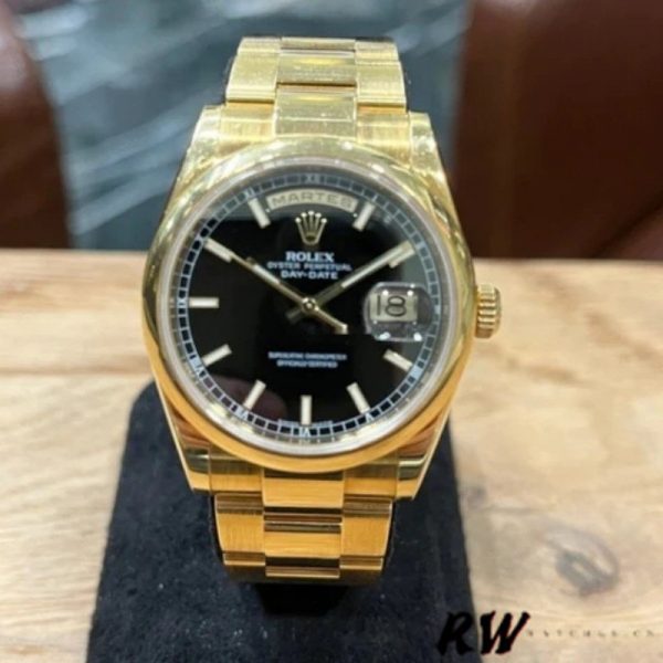 Rolex Day-Date 118208 Black Arab Dial Yellow Gold 36mm Unisex Replica Watch - Image 2