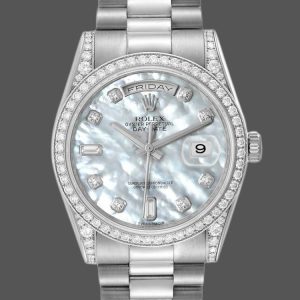 Rolex Day-Date 118389 Diamond Bezel MOP White Dial 36MM Unisex Replica Watch