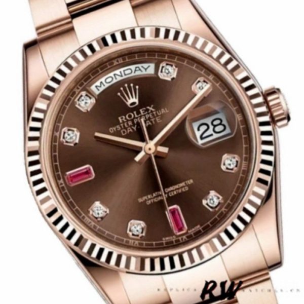 Rolex Day-Date 118235 Rose Gold Chocolate Diamond Dial 36mm Unisex Replica Watch - Image 2