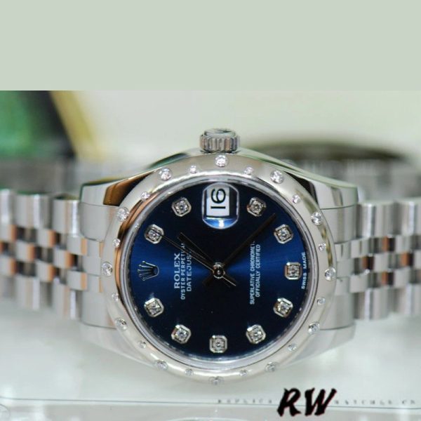 Rolex Datejust 178344 Blue Diamond Dial Jubilee Bracelet 31MM Lady Replica Watch - Image 4