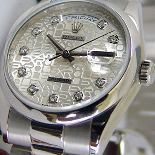 Rolex Day-Date 118206 Jubilee Silver Dial Diamonds 36mm Unisex Replica Watch - Image 3