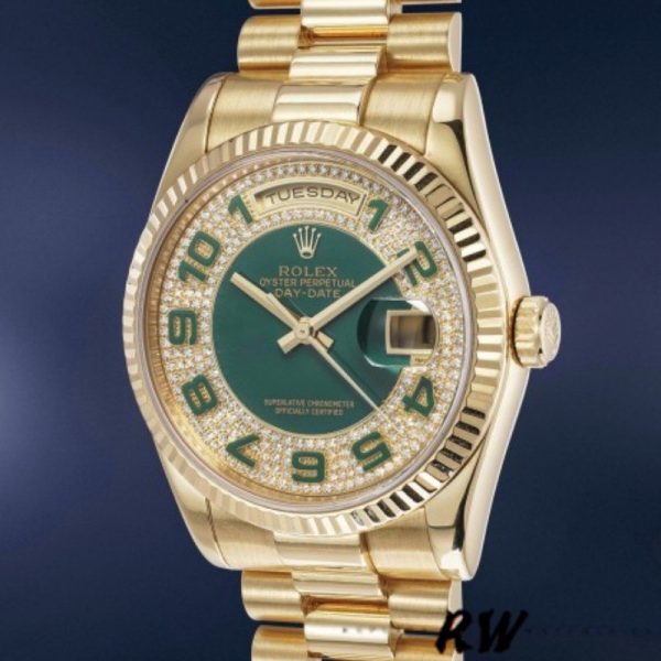 Rolex Day-Date 118238 Green Diamond Pave Dial 36mm Unisex Replica Watch - Image 2