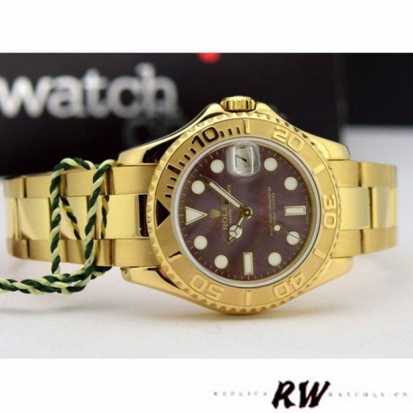 Rolex Yacht Master 169628 Yellow Gold Black MOP Dial 29MM Lady Replica Watch - Image 4