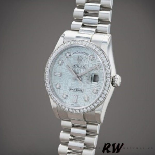 Rolex Day Date 118346 Blue Diamond Dial Platinum 36mm Unisex Replica Watch - Image 3