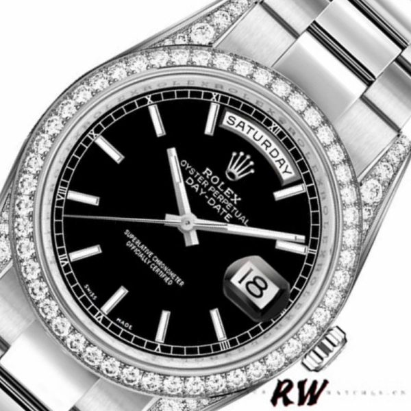 Rolex Day-Date 118389 Diamond Bezel Black Index Dial 36MM Unisex Replica Watch - Image 2