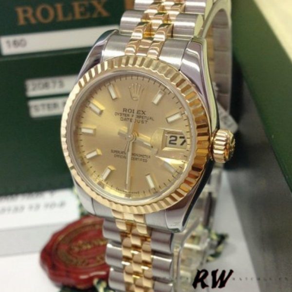 Rolex Datejust 179173 Champagne Index Dial Fluted Bezel 26MM Lady Replica Watch - Image 3