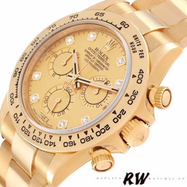 Rolex Daytona 116508 Yellow Gold Champagne Diamond Dial 40MM Mens Replica Watch - Image 4
