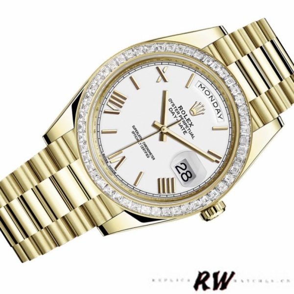 Rolex Day-Date 228398TBR White Roman Numeral Dial Diamond Bezel 40mm Mens Replica Watch - Image 3
