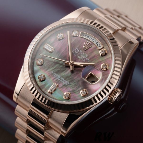 Rolex Day-Date 118205 Dark Mother of Pearl Black Dial 36mm Unisex Replica Watch - Image 2
