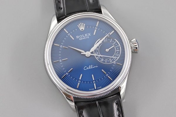 Rolex Cellini Date 50519 Blue Dial Blue Leather Strap 39MM Mens Replica Watch - Image 3
