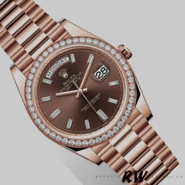 Rolex Day-Date 228345RBR Chocolate Brown Diamond Dial Diamond Bezel 40mm Mens Replica Watch - Image 3