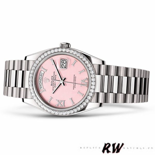 Rolex Day-Date 128349RBR Pink Opal Dial Diamond Bezel 36MM Unisex Replica Watch - Image 4