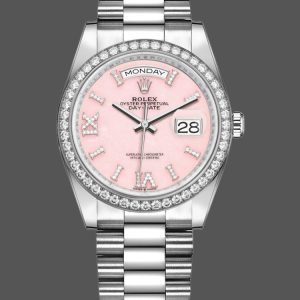 Rolex Day-Date 128349RBR Pink Opal Dial Diamond Bezel 36MM Unisex Replica Watch