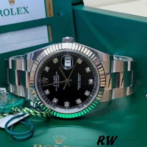 Rolex Datejust 126334 Fluted Bezel Black Diamond Dial 41MM Mens Replica Watch - Image 4