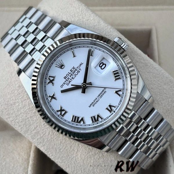 Rolex Datejust 126234 Fluted Bezel White Roman Dial 36MM Unisex Replica Watch - Image 3