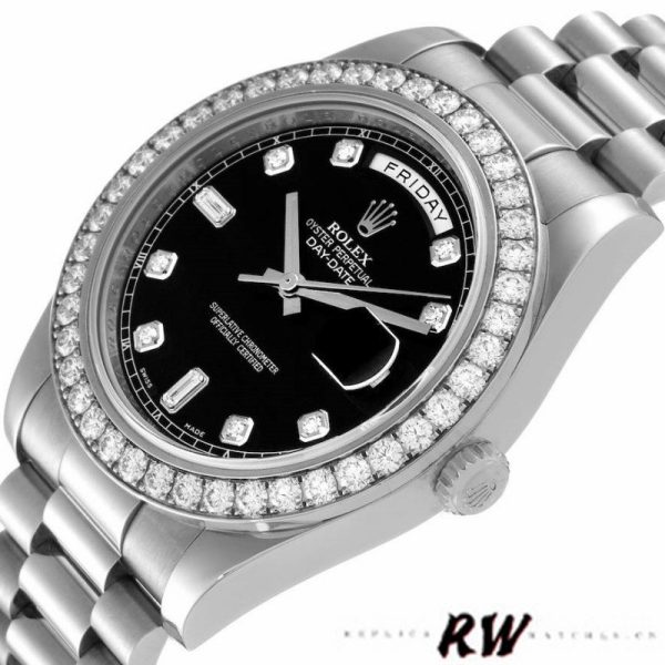 Rolex Day-Date 218349 Black Diamond Dial 41MM Mens Replica Watch - Image 4