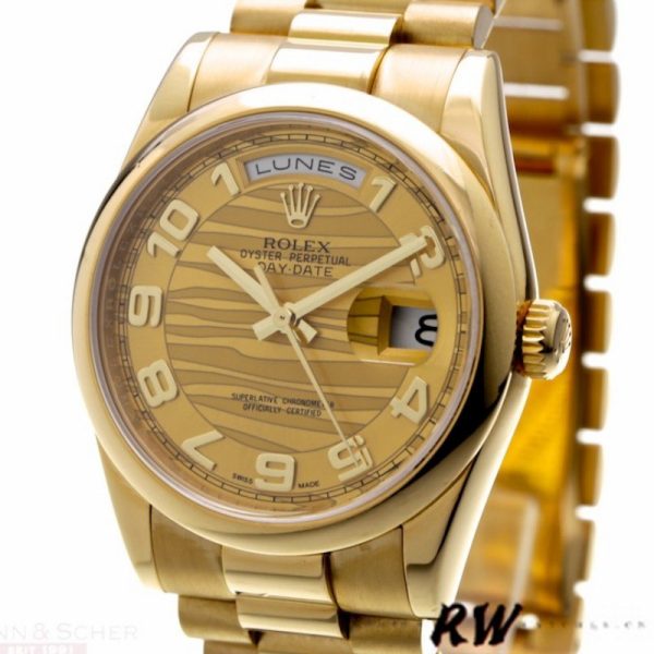 Rolex Day-Date 118208 Arabic Numeral Wave Champagne Dial 36mm Unisex Replica Watch - Image 2