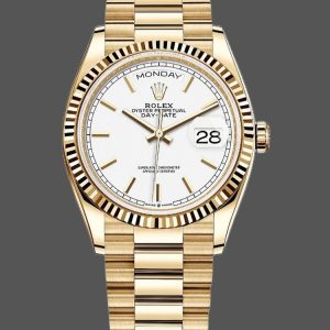 Rolex Day-Date 128238 Fluted Bezel White Index Dial 36MM Unisex Replica Watch