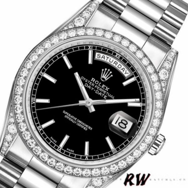 Rolex Day-Date 118389 White Gold Black Index Dial 36MM Unisex Replica Watch - Image 3
