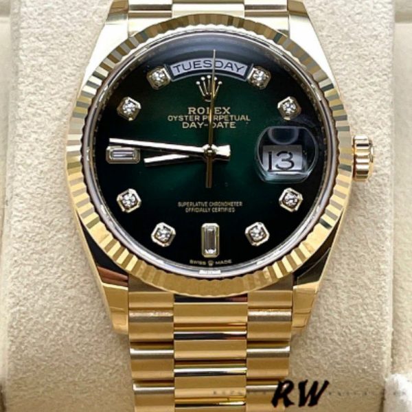 Rolex Day-Date 128238 Fluted Bezel Green Diamond Dial 36MM Unisex Replica Watch - Image 2