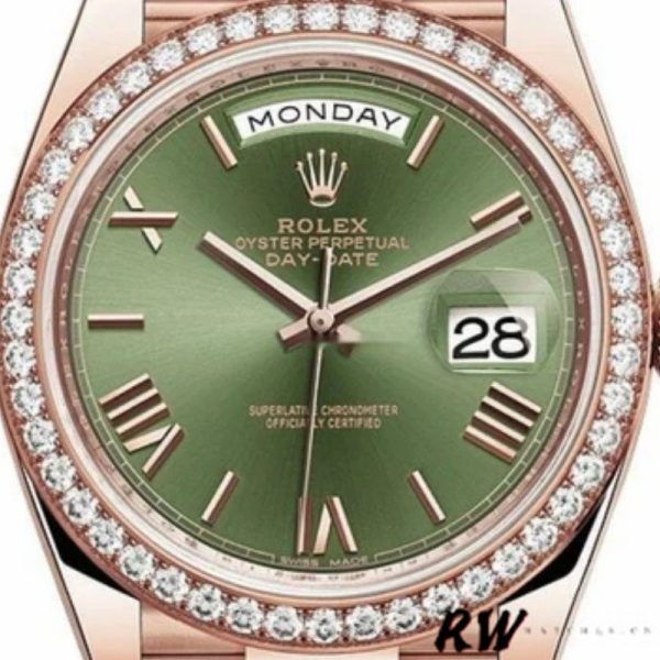 Rolex Day-Date 228345RBR Olive Green Roman Dial Diamond Bezel 40mm Mens Replica Watch - Image 2