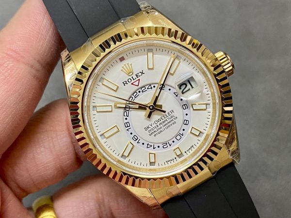 Rolex Sky Dweller 326238 Yellow Gold White Dial 42mm Mens Replica Watch - Image 4