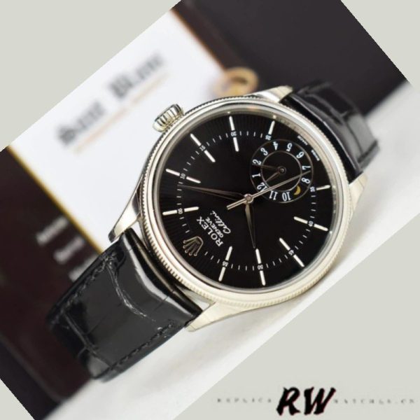 Rolex Cellini Dual Time 50529 Black Dial White Gold 39mm Mens Replica Watch - Image 2