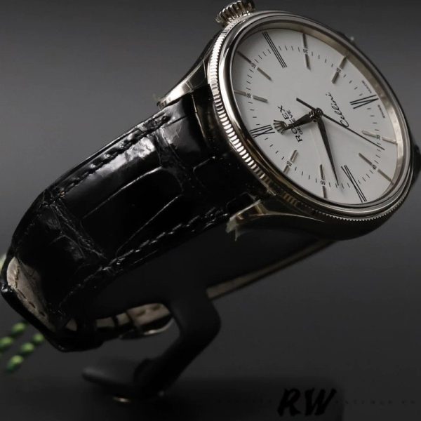 Rolex Cellini Time 50509 Black Leather Strap White Dial 39mm Mens Replica Watch - Image 2