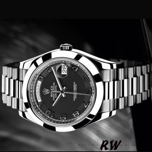 Rolex Day-Date 218206 Concentric Black Dial Platinum 41MM Mens Replica Watch - Image 4