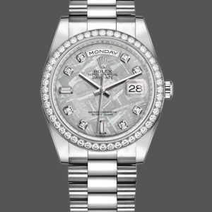 Rolex Day Date 118346 Platinum Diamond Bezel Meteorite Dial 36mm Unisex Replica Watch