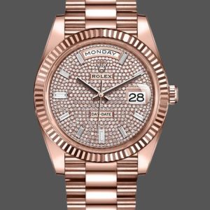 Rolex Day-Date 228235 Diamond Paved Dial Fluted Bezel 40mm Mens Replica Watch