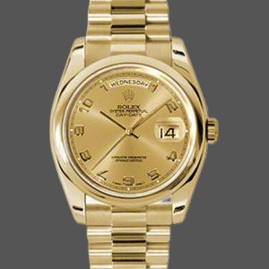 Rolex Day-Date 118208 champagne dial Arabic Numeral Hour Markers yellow gold 36mm Unisex Replica Watch
