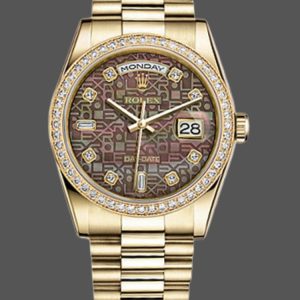 Rolex Day Date 118348 Black MOP Dial Yellow Gold 36mm Unisex Replica Watch