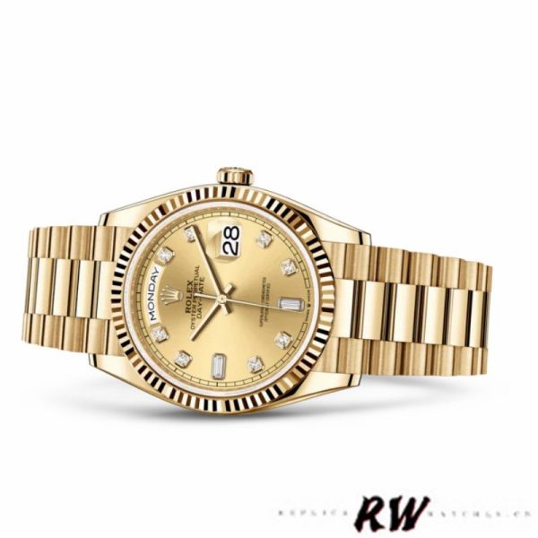 Rolex Day-Date 128238 Fluted Bezel Champagne Diamond Dial 36MM Unisex Replica Watch - Image 4