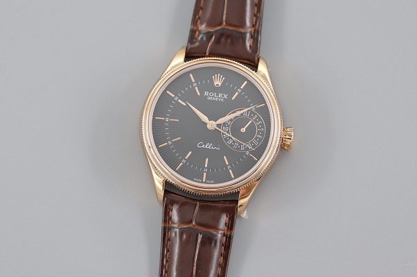 Rolex Cellini Date 50515 Brown Leather Black Index Dial 39mm Mens Replica Watch - Image 2