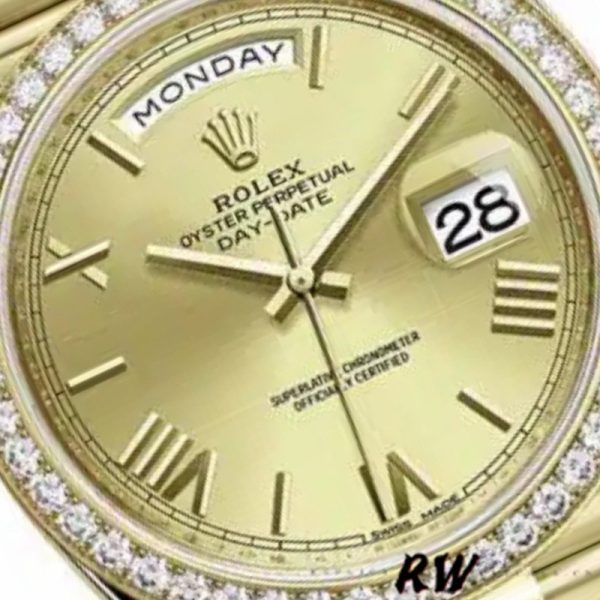 Rolex Day-Date 228398TBR Champagne Roman Numeral Dial Diamond Bezel 40mm Mens Replica Watch - Image 2