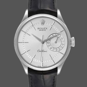 Rolex Cellini Date 50519 Black Leather Silver Dial 39mm Mens Replica Watch