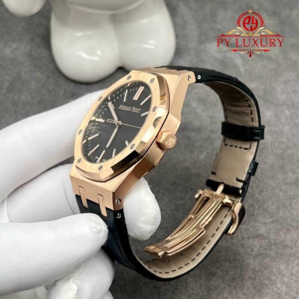Audemars Piguet Royal Oak 50th Anniversary 15510OR 18K Solid Gold Black Dial Crocodile Leather Strap 41mm - Image 5