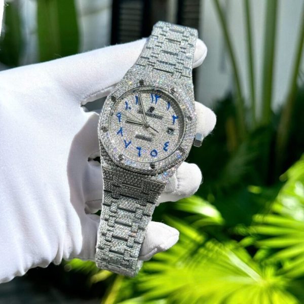 Audemars Piguet Royal Oak Blue Arabic Dial Iced Out Moissanite Super Clone 41mm - Image 2