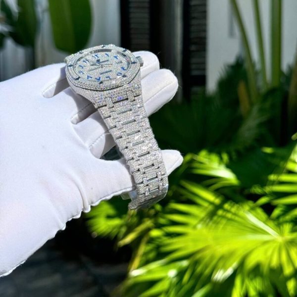 Audemars Piguet Royal Oak Blue Arabic Dial Iced Out Moissanite Super Clone 41mm - Image 3