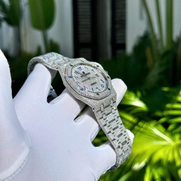 Audemars Piguet Royal Oak Blue Arabic Dial Iced Out Moissanite Super Clone 41mm - Image 4