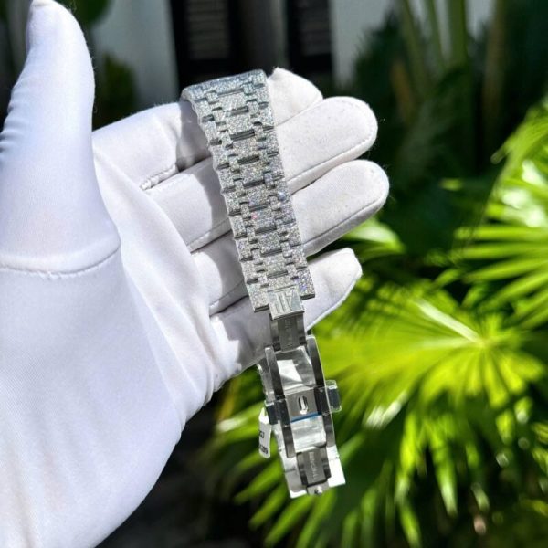 Audemars Piguet Royal Oak Blue Arabic Dial Iced Out Moissanite Super Clone 41mm - Image 6