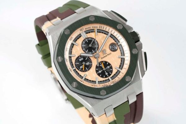 Audemars Piguet Royal Oak Offshore Chronograph 26400SO Beige Dial Green Ceramic Bezel Rubber Best Replica APF 44mm - Image 2