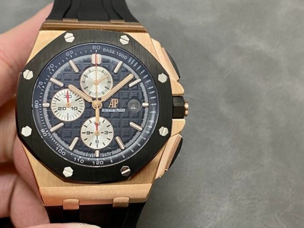 Audemars Piguet Royal Oak Offshore Chronograph 26400RO Rose Gold Ceramic Bezel Black Dial Best Replica APF 44mm - Image 4