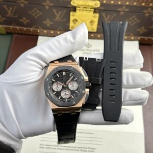 Audemars Piguet Royal Oak Offshore Chronograph 26420RO Rose Gold Black Dial Leather Strap Best Replica 43mm