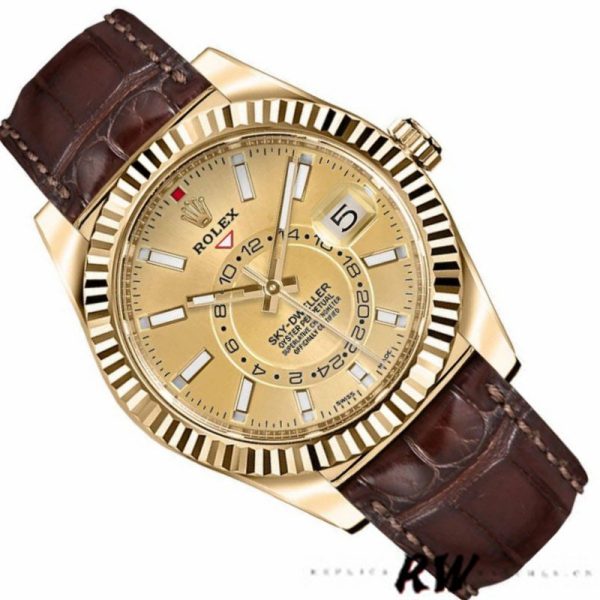 Rolex Sky-Dweller 326138 Champagne Dial Yellow Gold 42MM Mens Replica Watch - Image 3